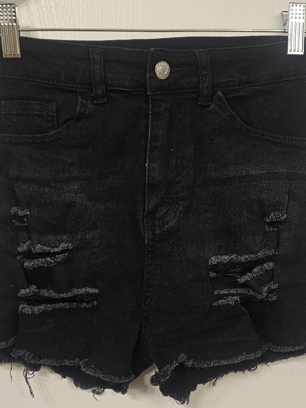 SHEIN Black High-Waist Distressed Denim Shorts